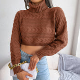 Kurzer Rollkragenpullover mit Zopfmuster